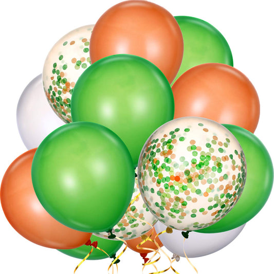 80 Piece 12 Inch Confetti Latex Balloons Event Party Supplies St Patrick's Day 4th July Labor Day Mardi Gras Wedding Birthday Baby Shower Balloons (Green, White, Orange)