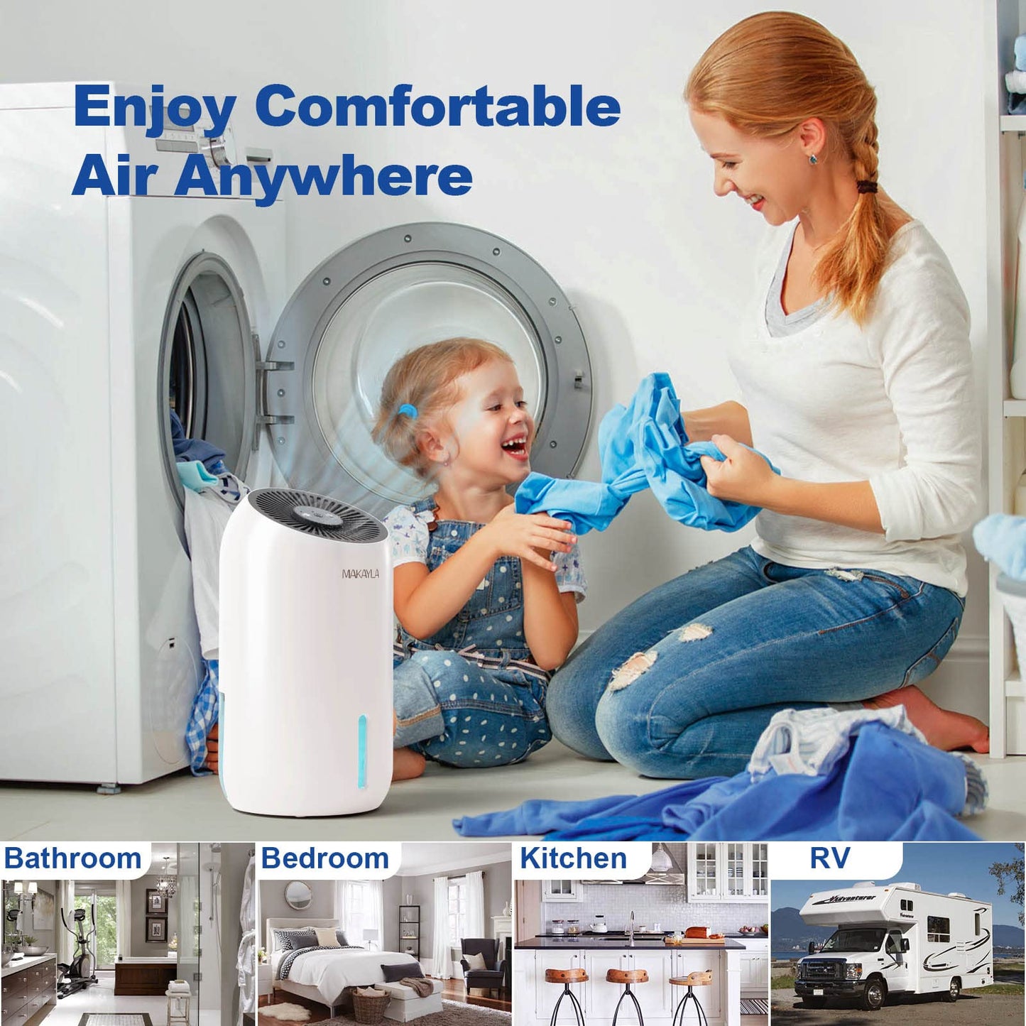 Dehumidifier, Makayla Dehumidifiers for Room 56oz(1650ml), 2 Working Modes/Auto Shut-off, Dual-Semiconductor Quiet Small Dehumidifiers for Home(550sq ft),Bedroom,Basement,Bathroom,Kitchen,RV