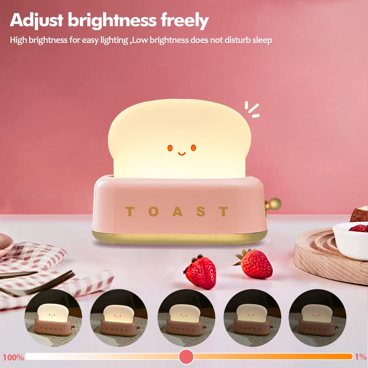 QANYI Cute Desk Decor Toaster Lamp, Kawaii LED Toast Bread Night Light Rechargeable and Portable Light with Timer, Christmas Gifts Ideas for Baby Kids Girls Teens Teenages