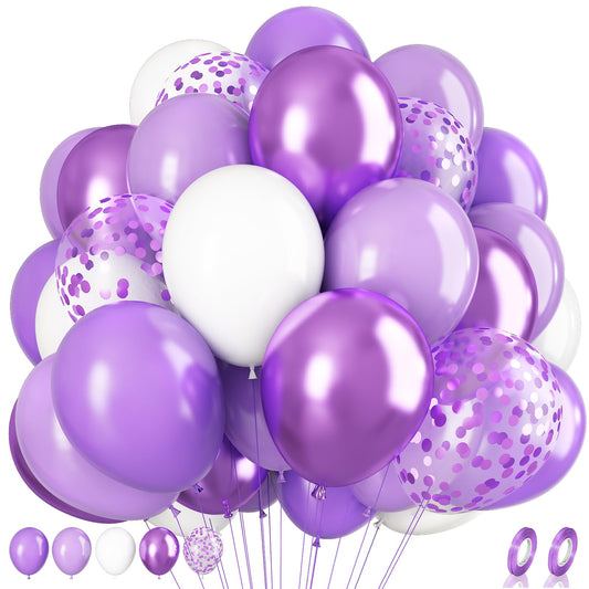 Purple and White Balloons, 50pcs 12 Inch Purple Balloons Metallic Purple Balloons Confetti Purple White Balloons for Purple Decorations, Birthday Shower Princess Theme Party Decorations