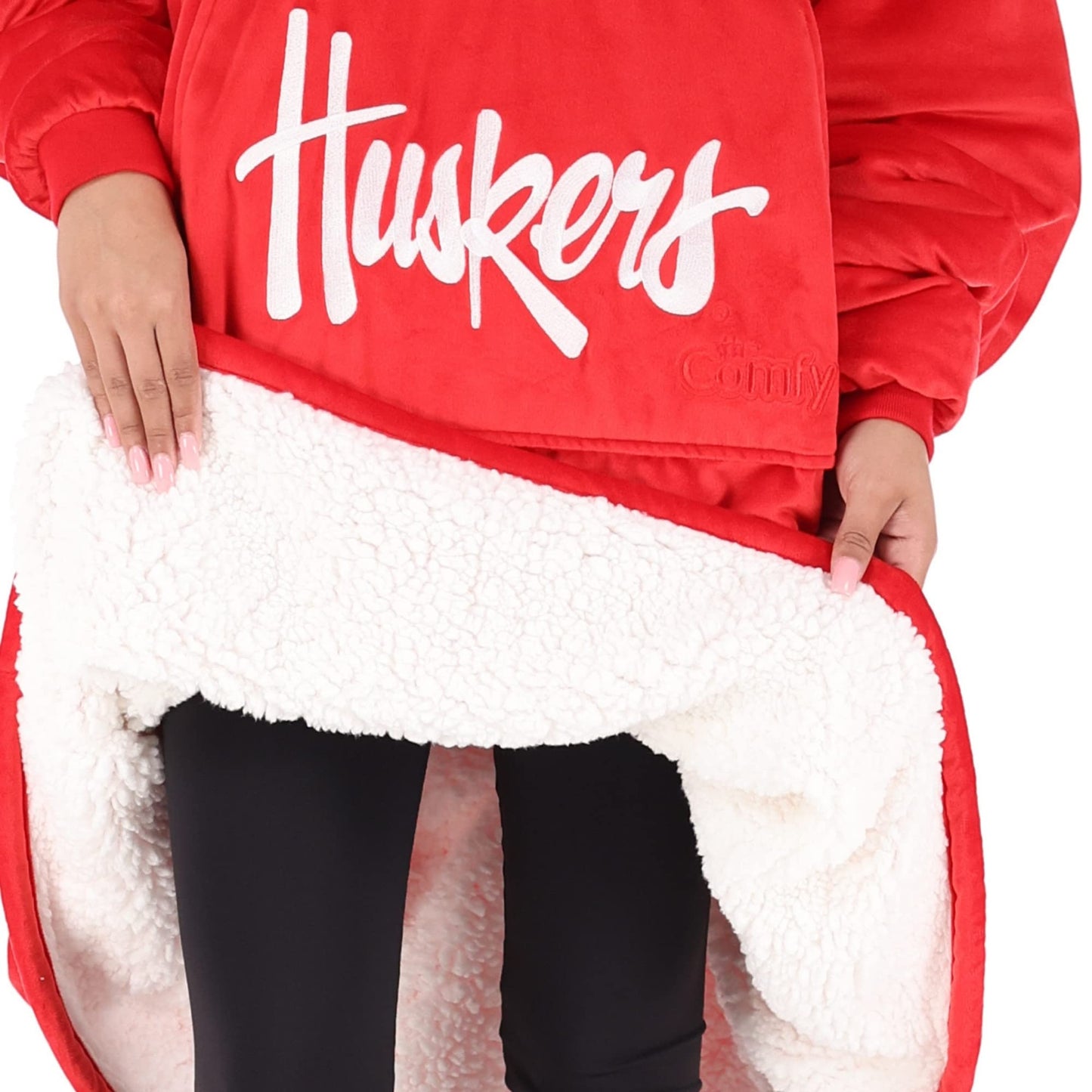 THE COMFY Original Quarter-Zip | University of Nebraska Logo & Insignia | Oversized Microfiber & Sherpa Wearable Blanket with Zipper, Seen On Shark Tank, One Size Fits All