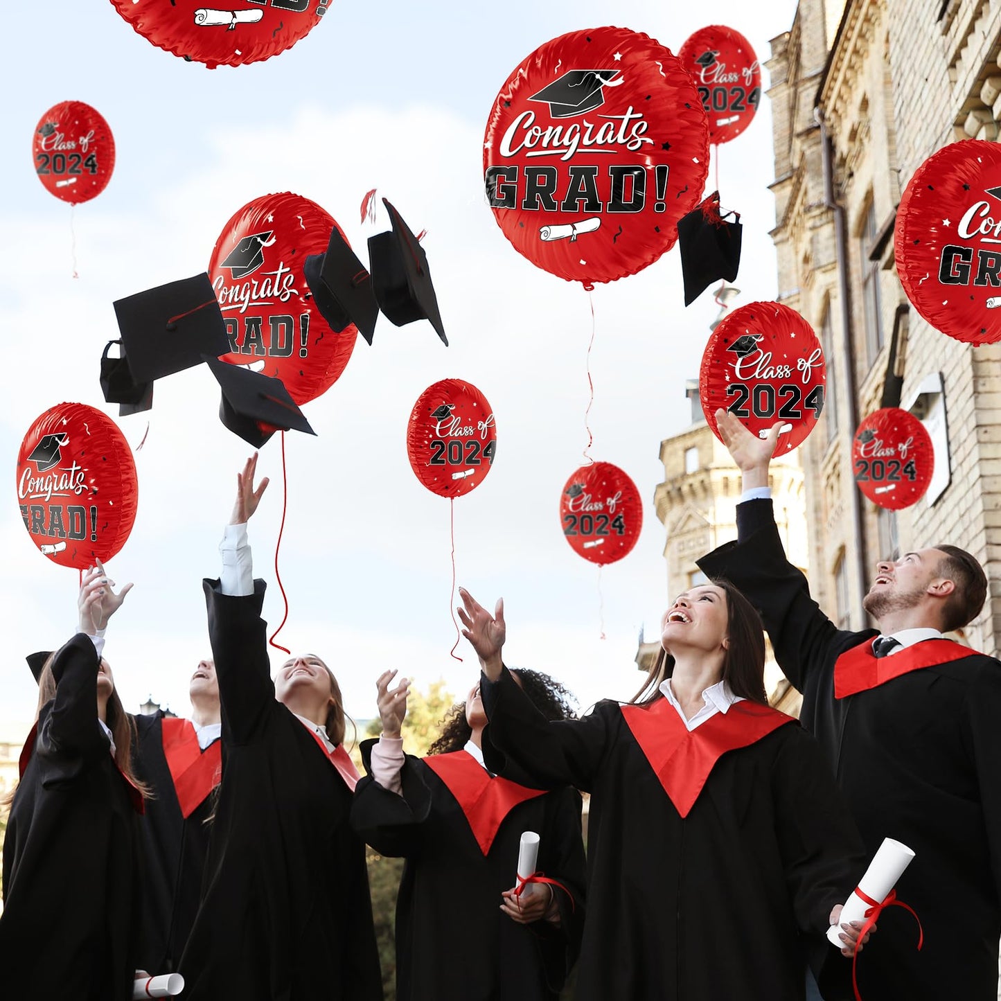 Class of 2024 Graduation Party Supplies & Decorations - 12pcs 18" Congrats Grad Red Balloons Set for Memorable Grad Celebrations