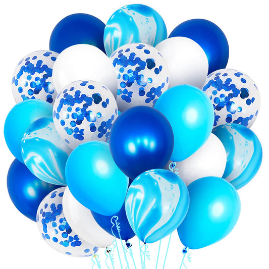 KatchOn, Shades of Blue Balloons Set - Pack of 50 | Blue Marble Balloons for Blue Party Decorations | Blue Confetti Balloons, Under The Sea Balloons | Blue Tie Dye Balloons as Blue Birthday Balloons