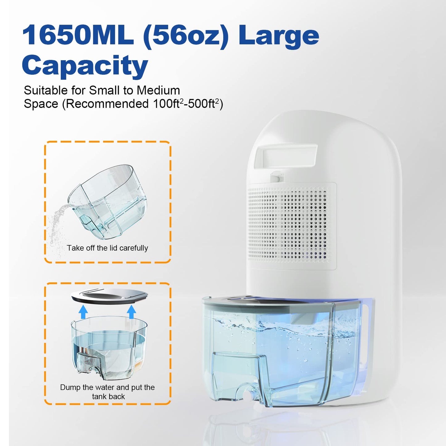 Dehumidifier, Makayla Dehumidifiers for Room 56oz(1650ml), 2 Working Modes/Auto Shut-off, Dual-Semiconductor Quiet Small Dehumidifiers for Home(550sq ft),Bedroom,Basement,Bathroom,Kitchen,RV