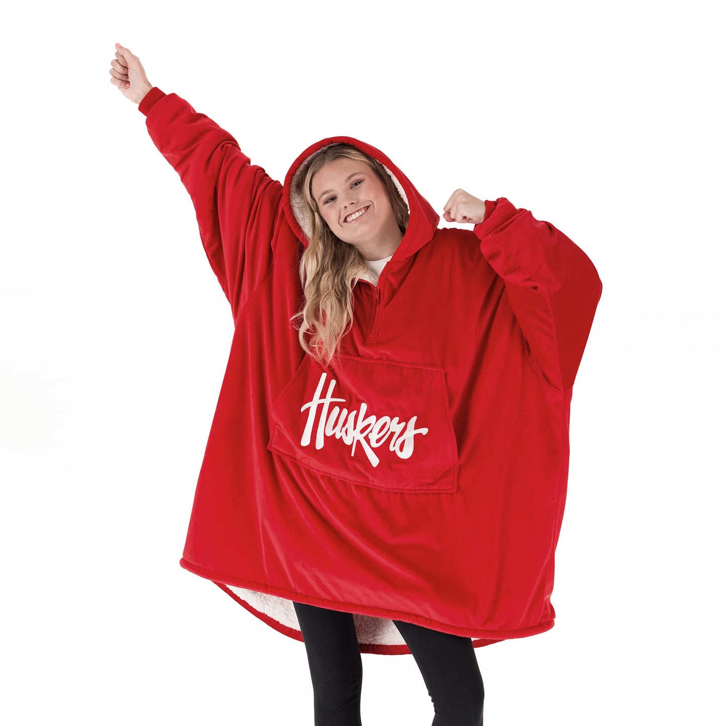 THE COMFY Original Quarter-Zip | University of Nebraska Logo & Insignia | Oversized Microfiber & Sherpa Wearable Blanket with Zipper, Seen On Shark Tank, One Size Fits All