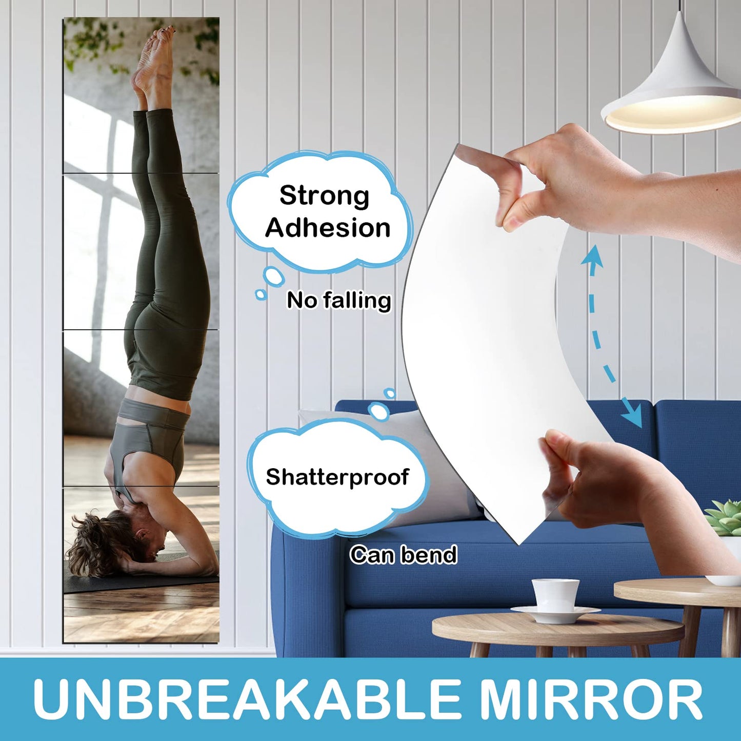 SLDIYWOW Wall Mirror Full Length,12"x 12" x 4 Pcs Shatterproof Mirrors for Wall, Safety Unbreakable Mirror Great for Baby Kids Toddler, Full Body Mirror Tiles for Bedroom, Home Gym, Living Room