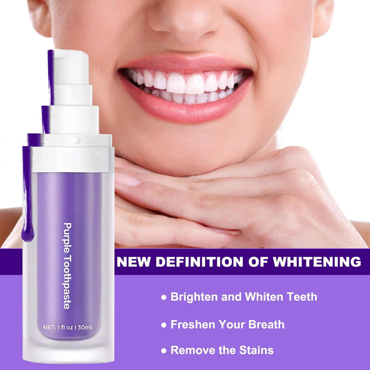 Purple Toothpaste for Teeth Whitening,Teeth Whitening Booster,Tooth Stain Removal,Teeth Whitener,Purple Whitening Toothpaste