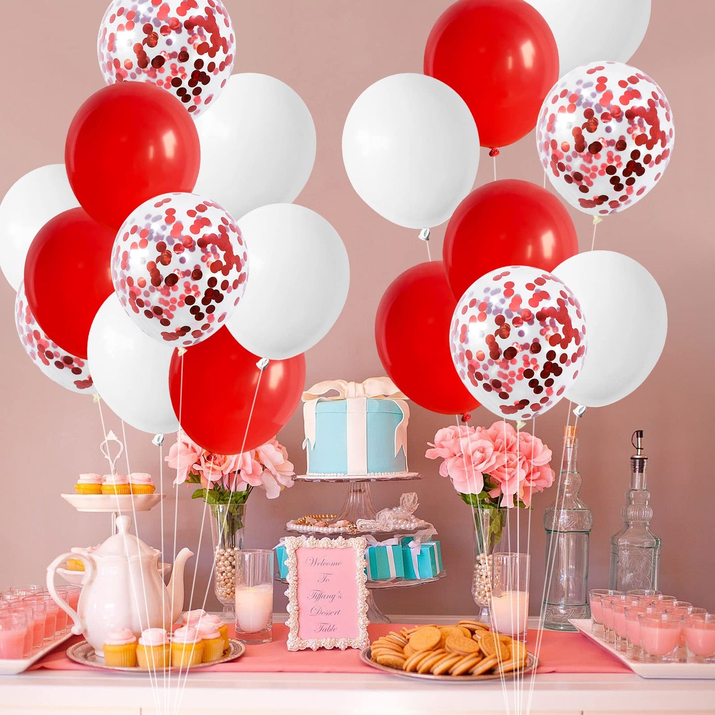 Red and White Confetti Balloons 60pcs 12 inch Red Confetti Latex Balloon Red White Party Decorations Birthday Wedding Bridal Baby Shower Valentines Day