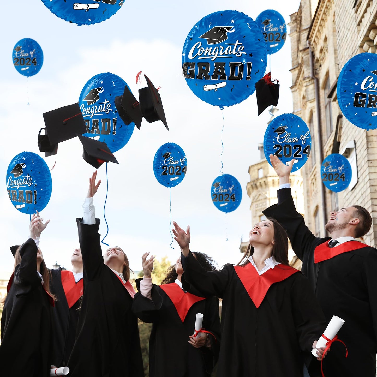 Class of 2024 Graduation Party Supplies & Decorations - 12pcs 18" Congrats Grad Blue Balloons Set for Memorable Grad Celebrations