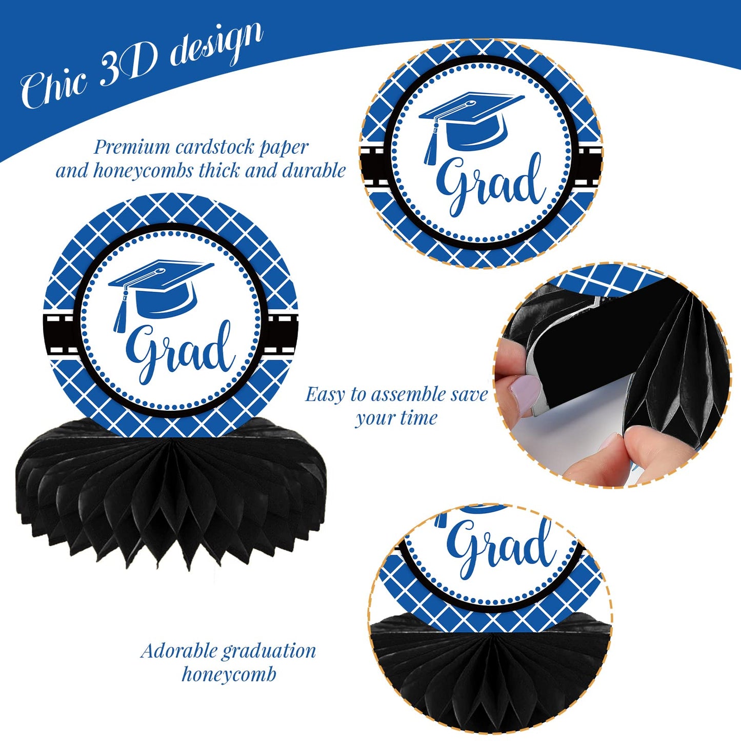 10PCS Class of 2023 Graduation Party Decorations 2023 Congrats Grad Honeycomb Centerpieces Congratulate Graduation Table Toppers for Graduation Party Favor Supplies(Black Blue)