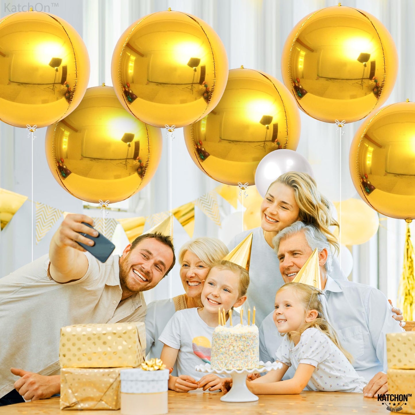 KatchOn, Large Gold Foil Balloon - 22 Inch, Pack of 6 | Big Gold Balloons, Black and Gold Party Decorations | Christmas Decorations | Metallic Gold Mylar Balloons for New Year Eve Party Supplies 2024