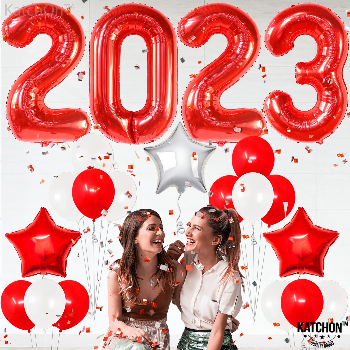 KatchOn, Red and White Graduation Decorations 2023 - Huge 40 Inch, Red 2023 Balloons | Mylar Star Balloons, Graduation Decorations Class of 2023 Red and White