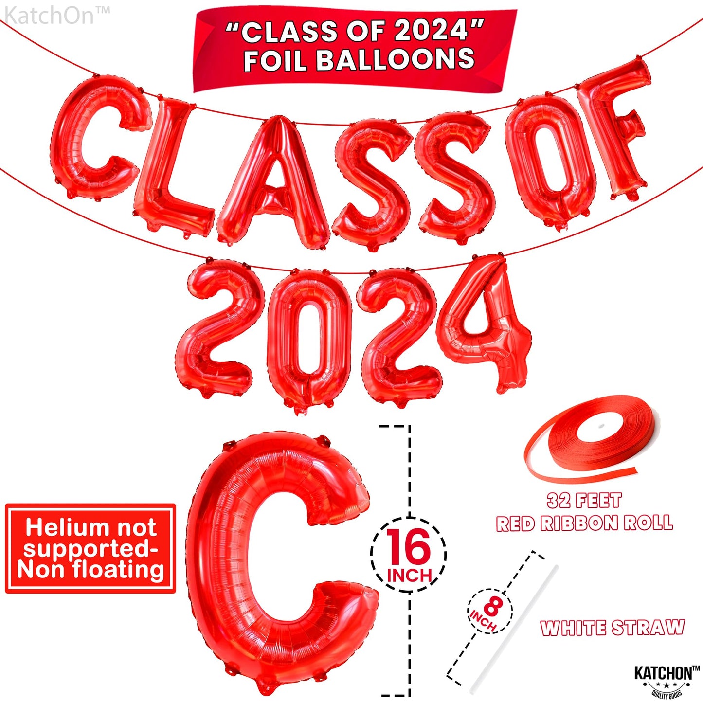 KatchOn, Class of 2024 Balloons Red - 16 Inch | Red 2024 Balloons, Red Graduation Party Decorations 2024 | Red Graduation Balloons, Red Graduation Decorations Class of 2024 | Class of 2024 Decorations