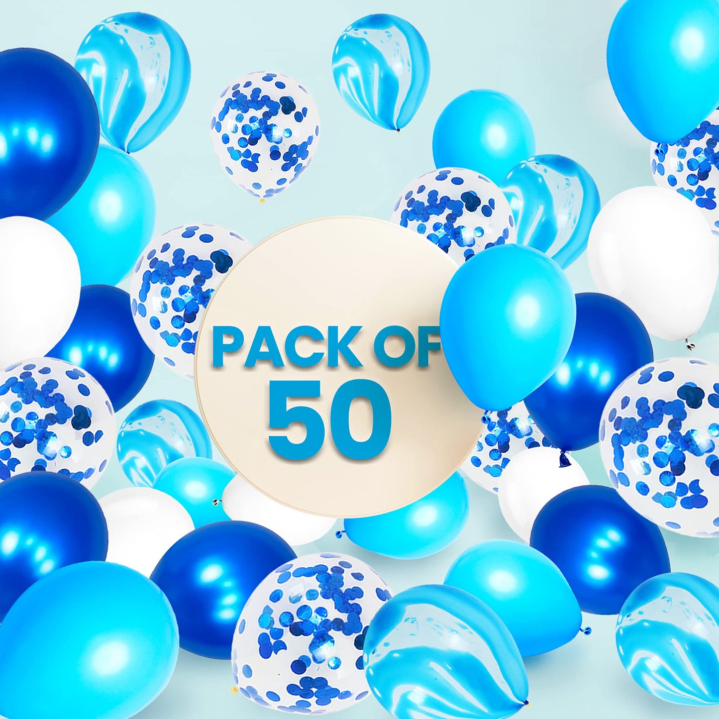 KatchOn, Shades of Blue Balloons Set - Pack of 50 | Blue Marble Balloons for Blue Party Decorations | Blue Confetti Balloons, Under The Sea Balloons | Blue Tie Dye Balloons as Blue Birthday Balloons