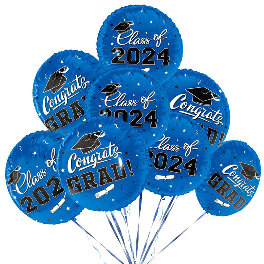 Class of 2024 Graduation Party Supplies & Decorations - 12pcs 18" Congrats Grad Blue Balloons Set for Memorable Grad Celebrations