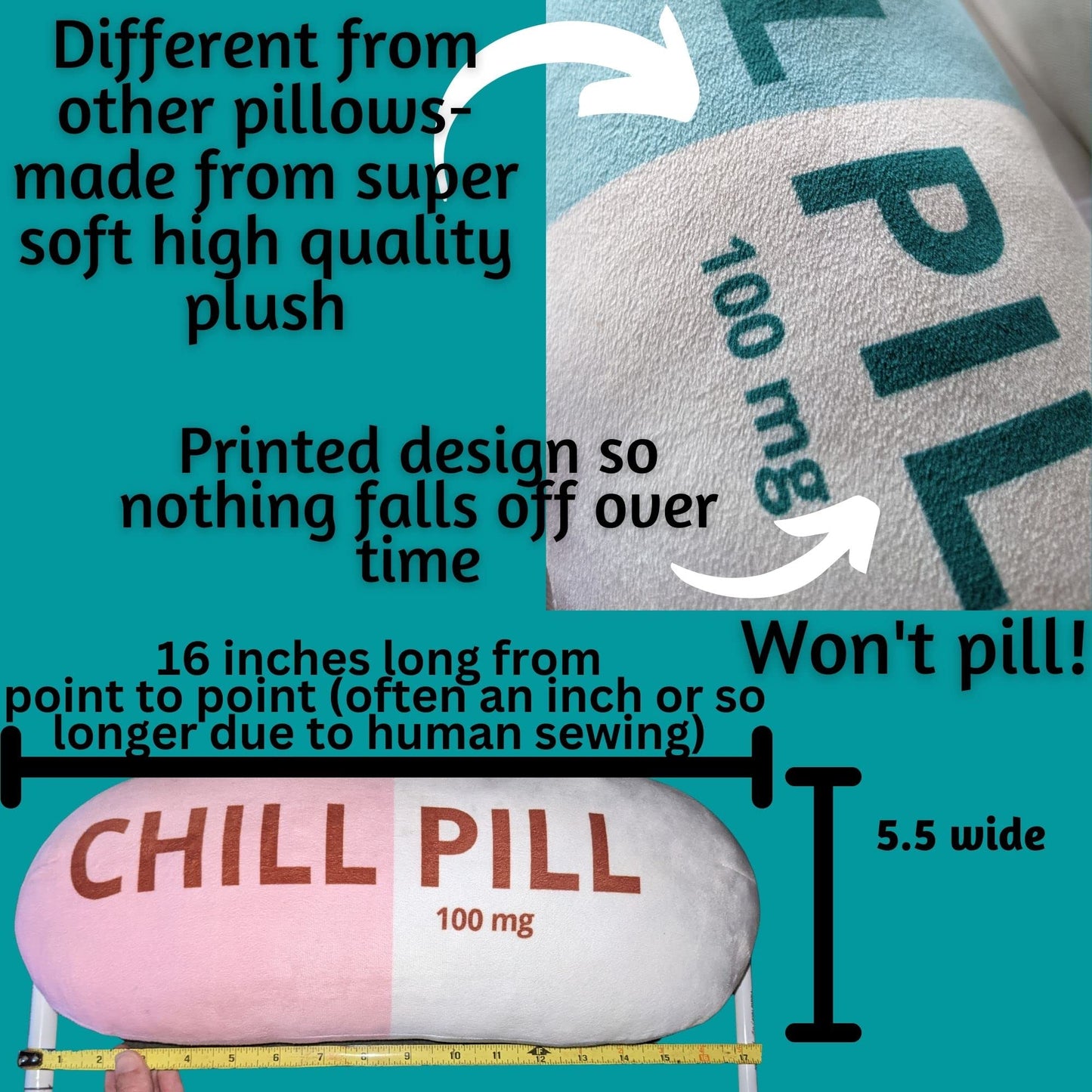 MRJ Products Chill Pill Pillow - Preppy Cute Trendy Room Decor Aesthetic Throw Pillows, College Dorm Teenager Y2K Teacher Doctor Nurse Lawyer Student Friend Sister Birthday for her