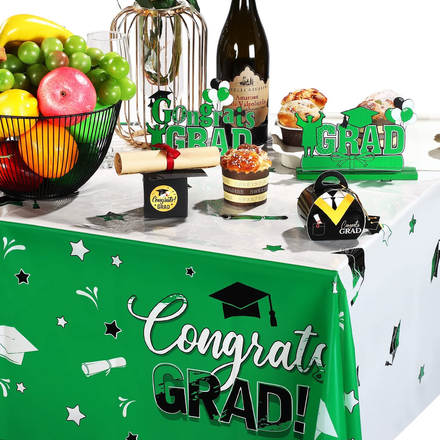 3 Pack Graduation Party Tablecloth Congrats Class of 2022 Graduation Table Covers Grad Cap Table Cloth Rectangle Plastic Tablecloth for Grad Party Decorations and Supplies, 54 x 108 Inch (Green)