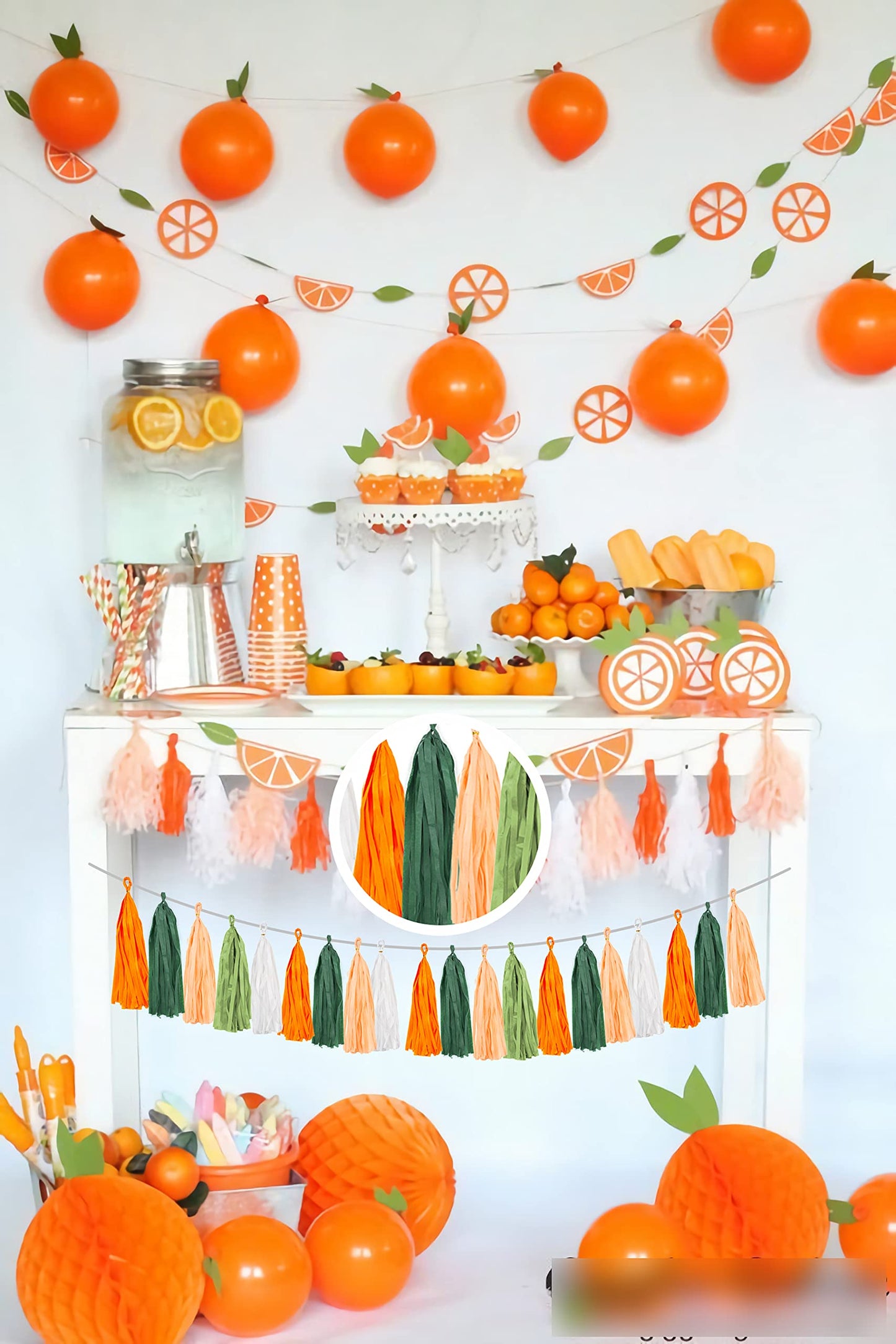 25PCS Little Cutie Citrus DIY Tissue Tassel Garland Kit Hey Cutie Baby Shower Banner Tangerine Clementine Orange Themed Birthday Party Wedding Backdrop Nursery Wall Garden Hanging Decoration