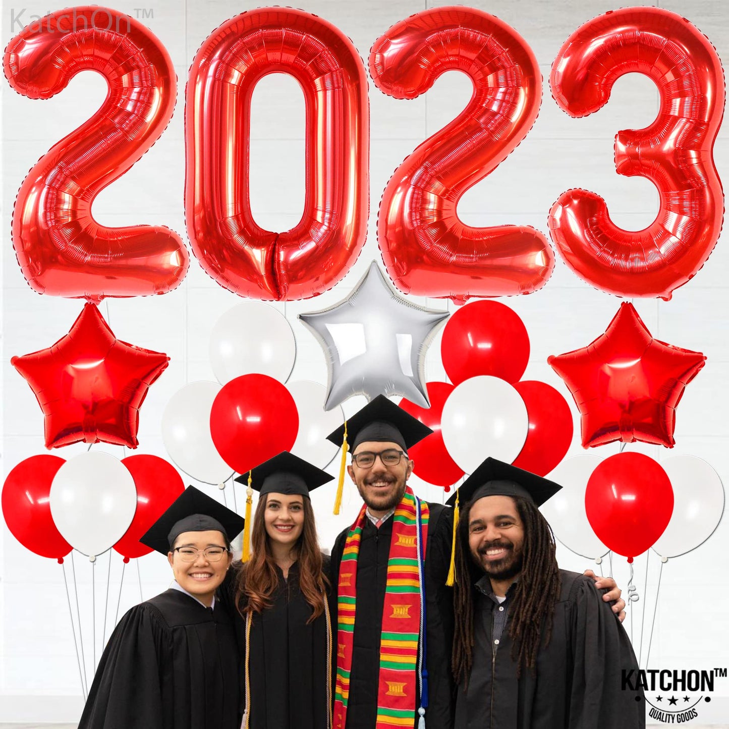 KatchOn, Red and White Graduation Decorations 2023 - Huge 40 Inch, Red 2023 Balloons | Mylar Star Balloons, Graduation Decorations Class of 2023 Red and White