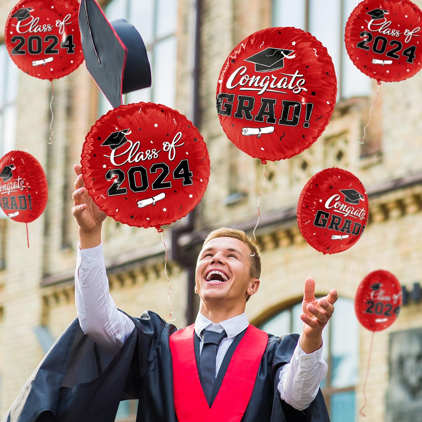 Class of 2024 Graduation Party Supplies & Decorations - 12pcs 18" Congrats Grad Red Balloons Set for Memorable Grad Celebrations