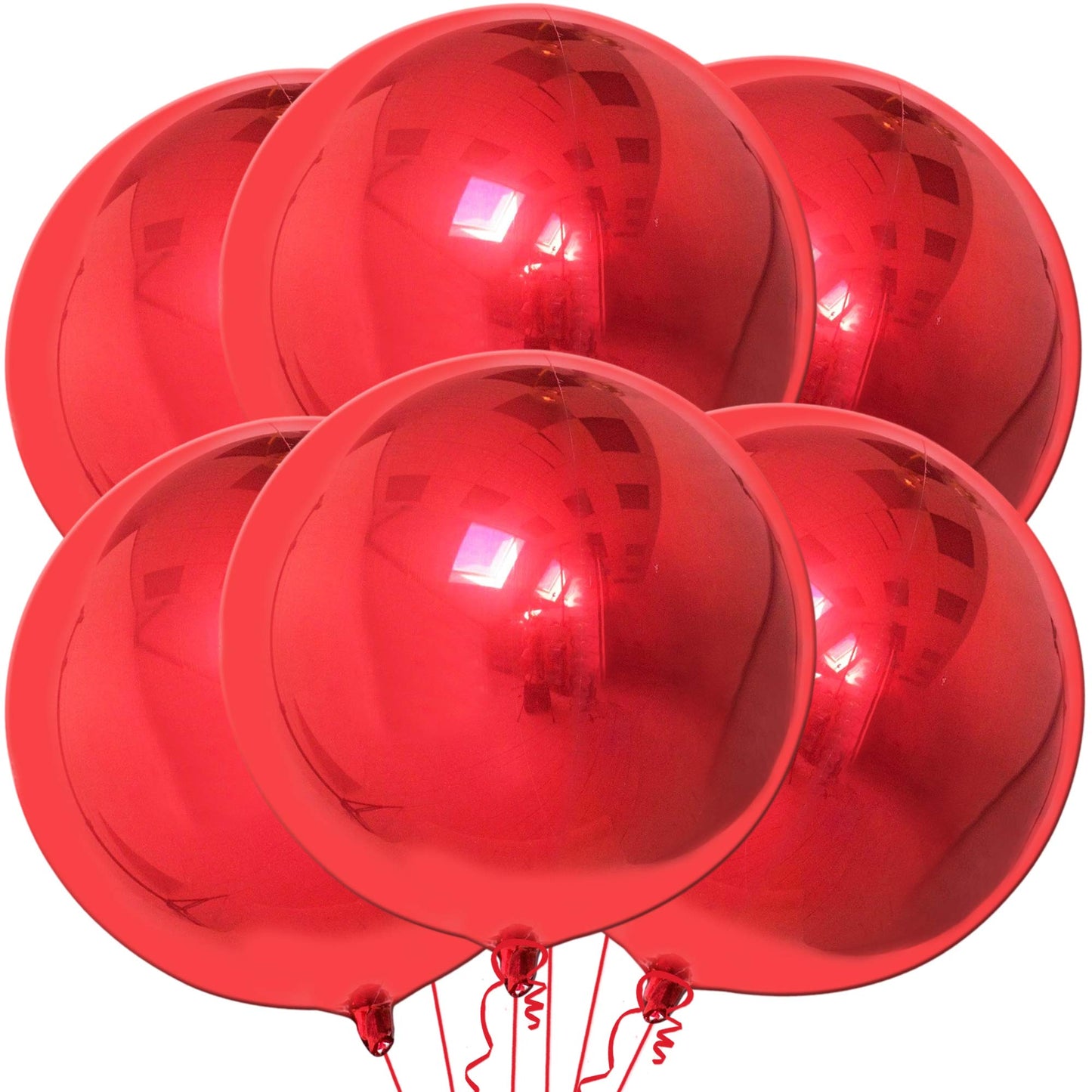 KatchOn, Big Red Metallic Balloons - 22 Inch, Pack of 6 | 360 Degree 4D Sphere Red Chrome Balloons for Valentine Party Decorations | Valentine Day Balloons for Valentine Birthday Party Decorations