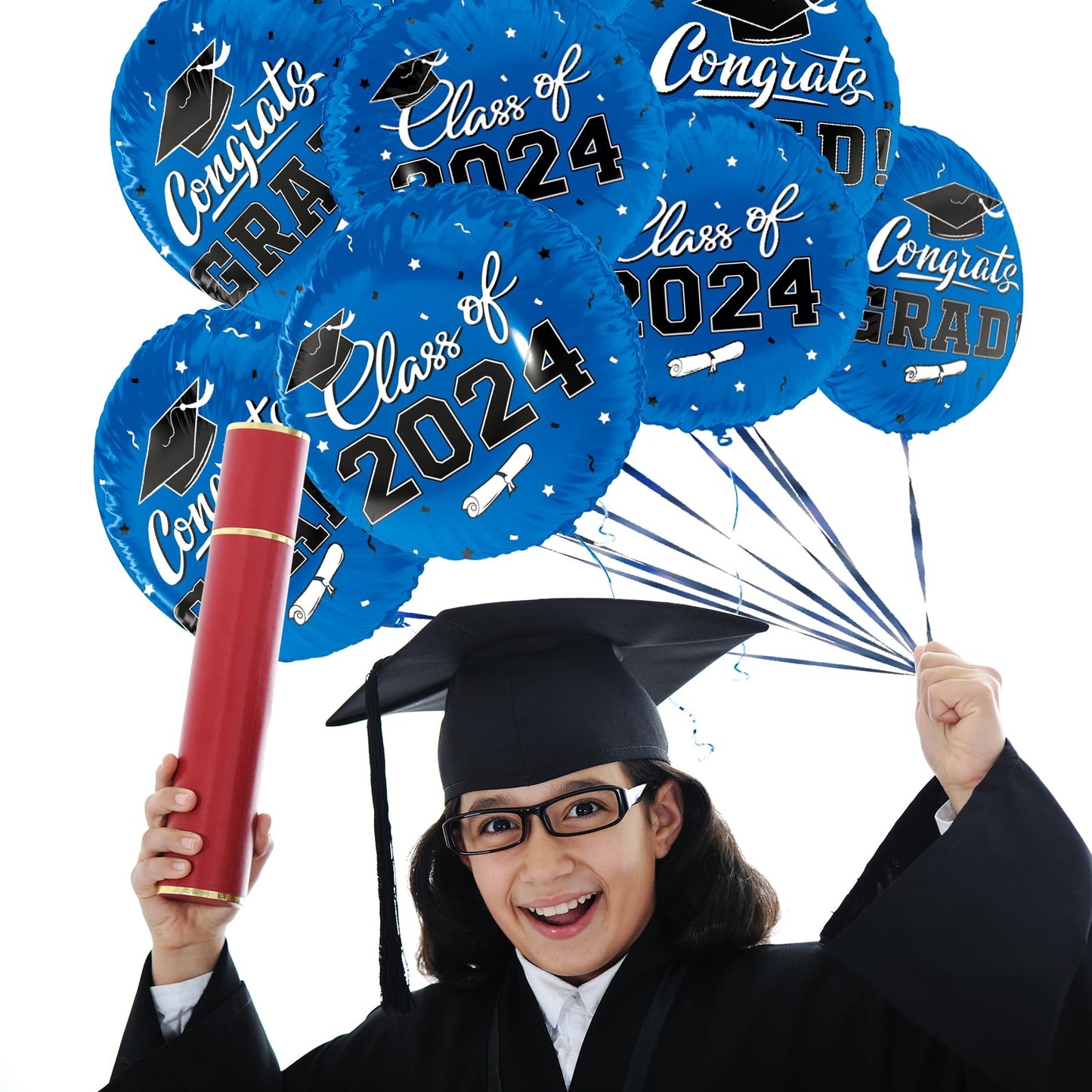 Class of 2024 Graduation Party Supplies & Decorations - 12pcs 18" Congrats Grad Blue Balloons Set for Memorable Grad Celebrations