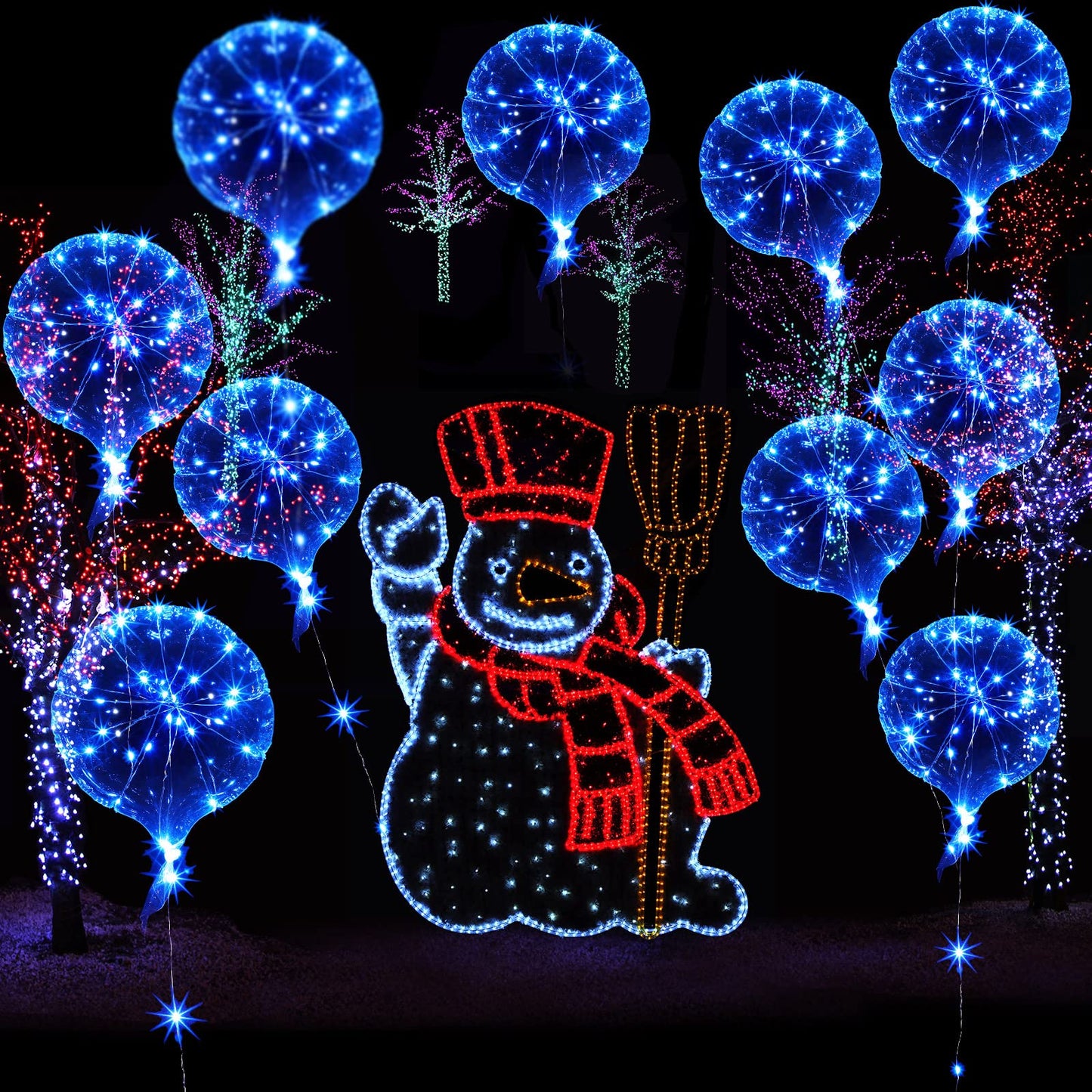 Civaner 12 Packs LED Balloons Light up Balloons for Christmas Party 15 Inch Red Green Blue LED Balloons Bobo Balloons with Lights for Xmas Birthday Party Wedding Decorations(Blue)