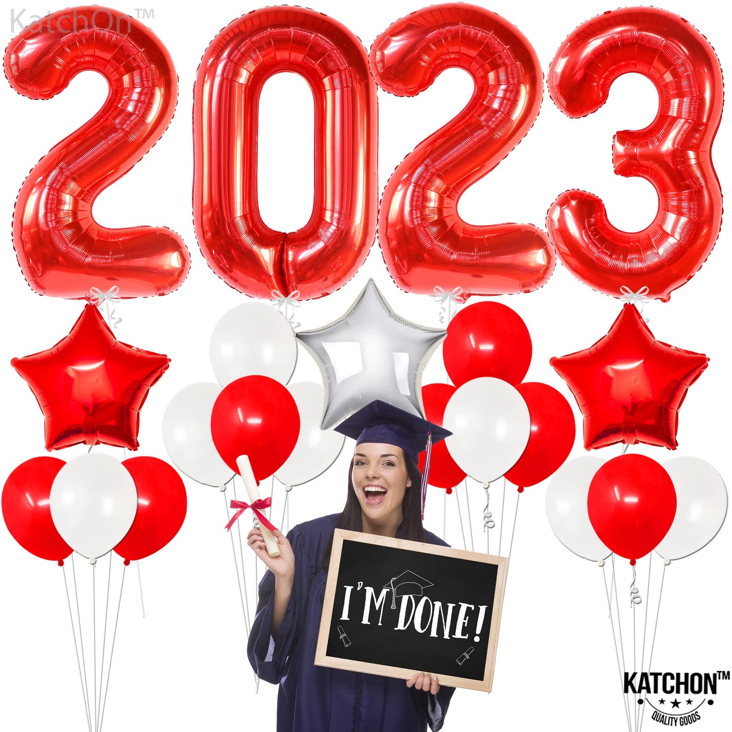 KatchOn, Red and White Graduation Decorations 2023 - Huge 40 Inch, Red 2023 Balloons | Mylar Star Balloons, Graduation Decorations Class of 2023 Red and White