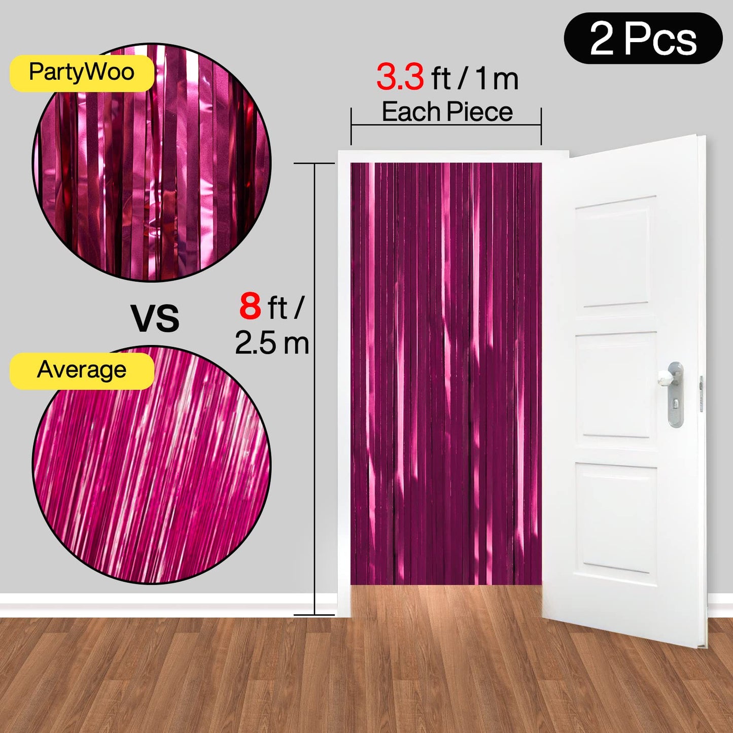 PartyWoo Foil Fringe Curtains, 2 pcs 3.3x6.6 ft Burgundy Red Streamers, Fringe Backdrop, Party Backdrop Curtain, Tinsel Curtains, Door Shimmer, Streamers Party Decorations for Birthday, Christmas