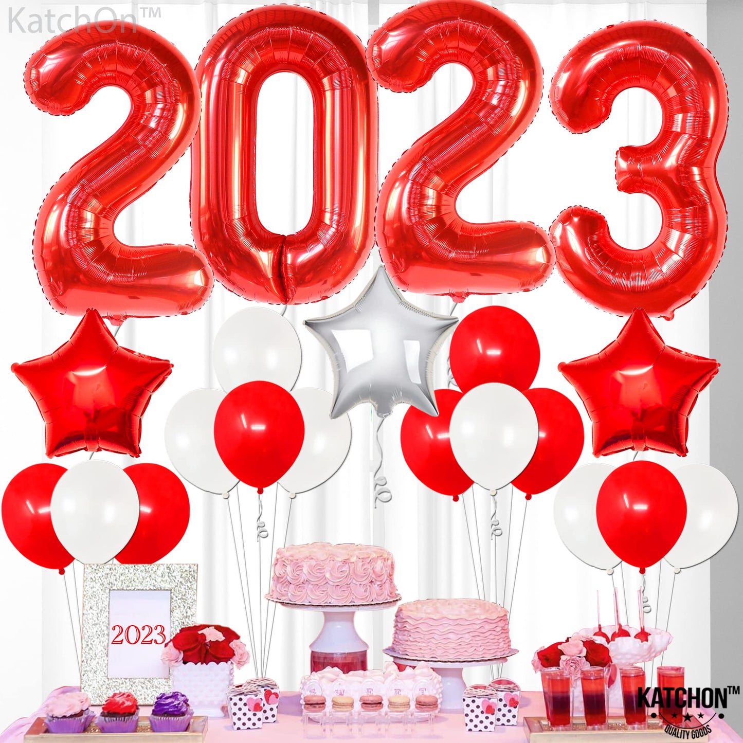 KatchOn, Red and White Graduation Decorations 2023 - Huge 40 Inch, Red 2023 Balloons | Mylar Star Balloons, Graduation Decorations Class of 2023 Red and White