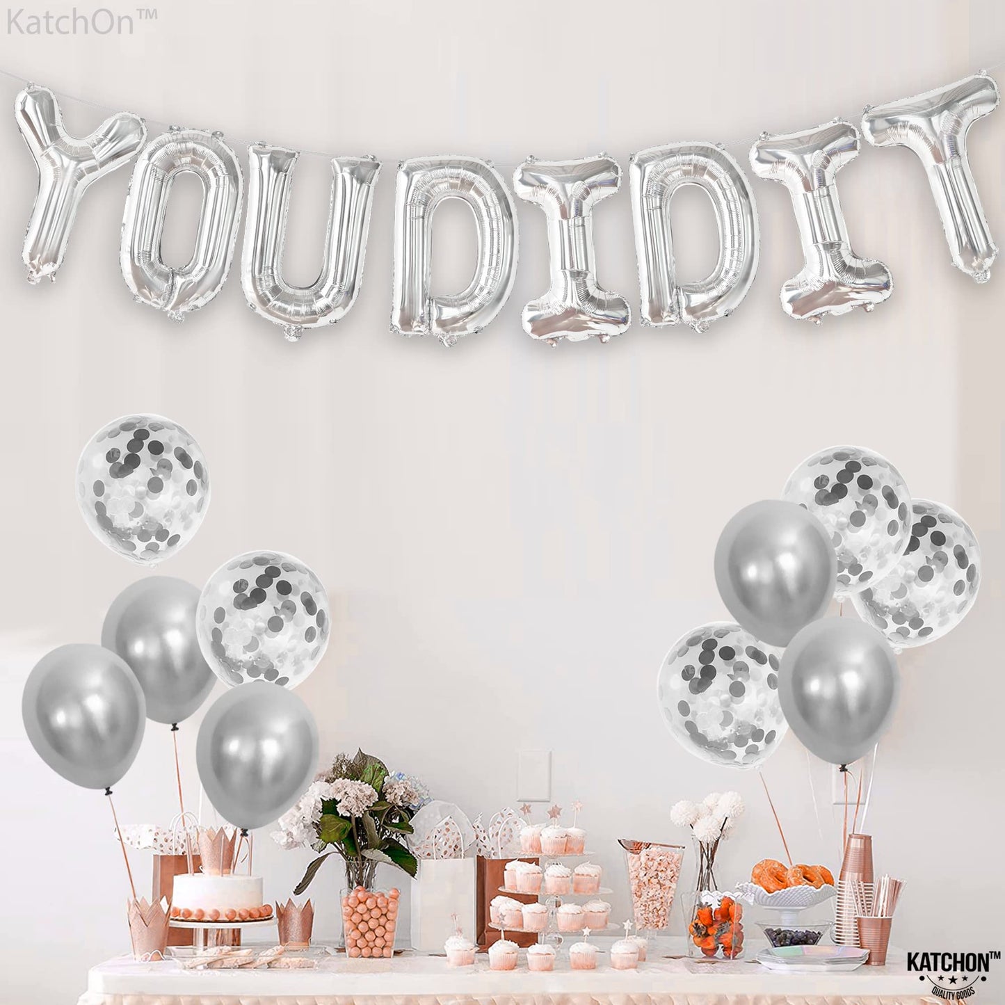 KatchOn, Silver You Did It Balloon Banner - 16 Inch, Silver Graduation Banner | Graduation Balloons 2024, Graduation Decorations Class of 2024 | Congrats Grad Banner, Graduation Party Supplies 2024