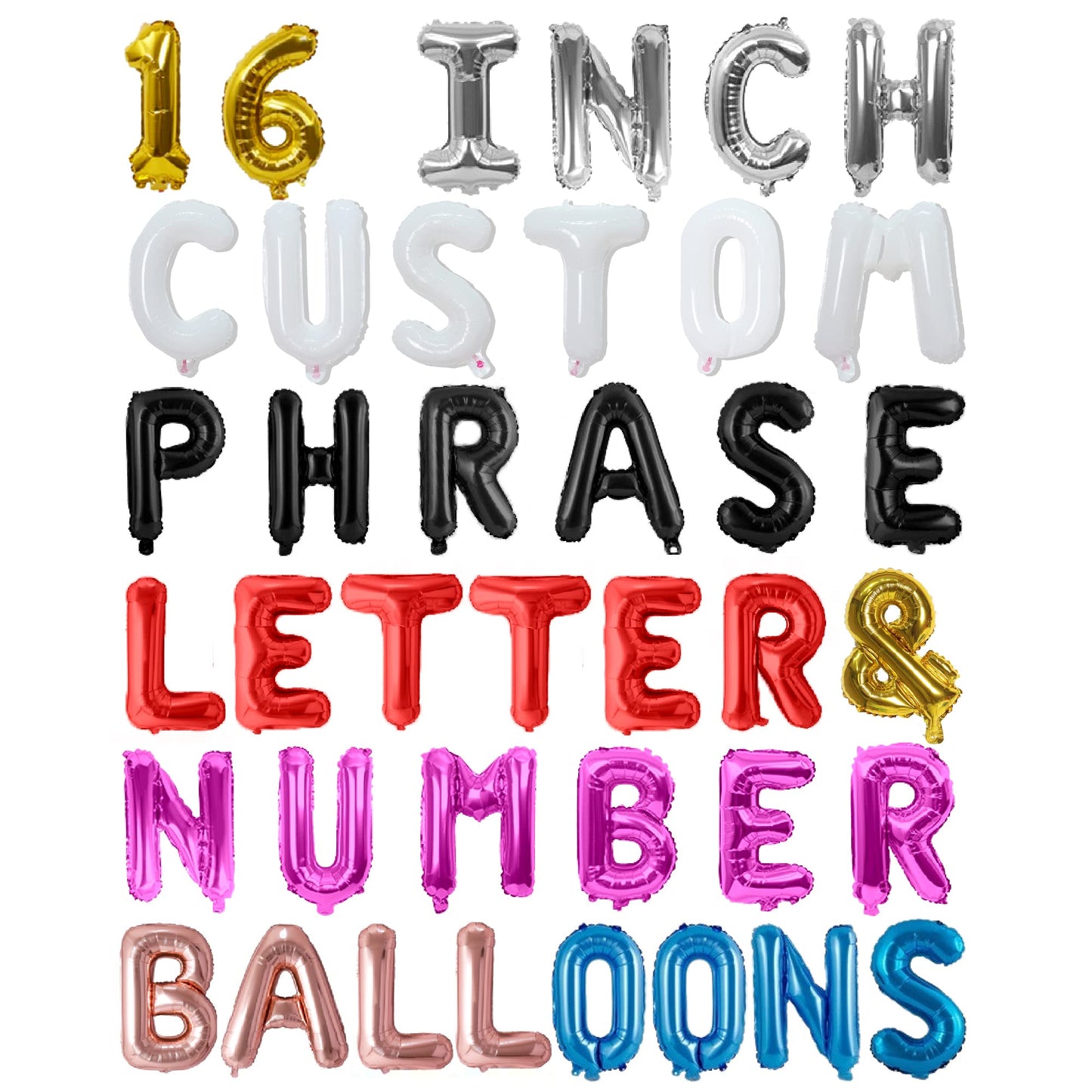 Balloon Vibe Letter Balloons - 16 Inch Balloon Letters Alphabet & Number Foil Balloons - Letter Balloon Banner for Birthday, Baby Shower - Gold, Silver, Rose Gold, Red, Royal Blue, Pearl White & Black