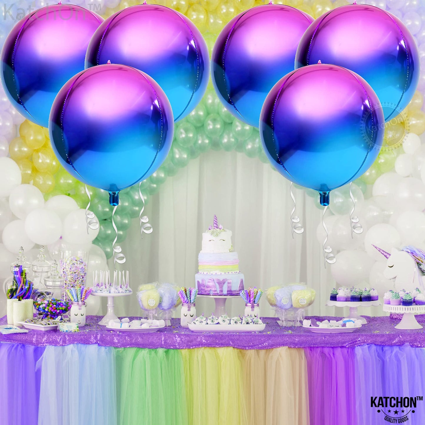 KatchOn, Purple Galaxy Balloons - 22 Inch, Pack of 6 | Iridescent Balloons, Galaxy Party | 4D Metallic Balloons, Galaxy Birthday Party Decorations | Purple and Blue Balloons, Galaxy Party Decorations