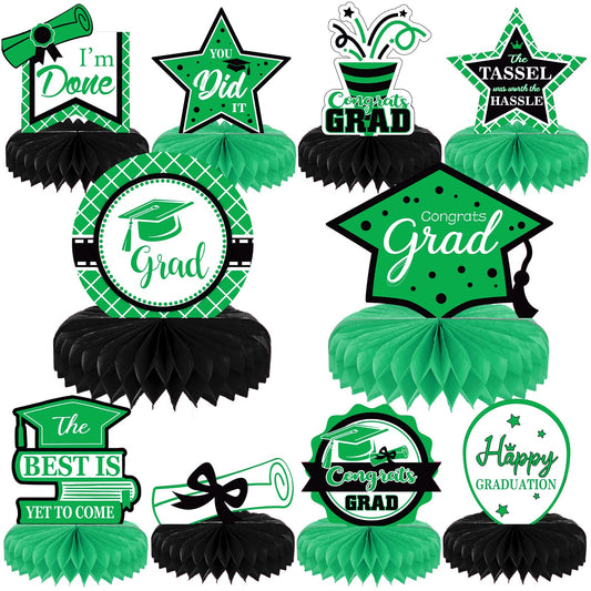 10PCS Class of 2023 Graduation Party Decorations 2023 Congrats Grad Honeycomb Centerpieces Congratulate Graduation Table Toppers for Graduation Party Favor Supplies(Black Green)