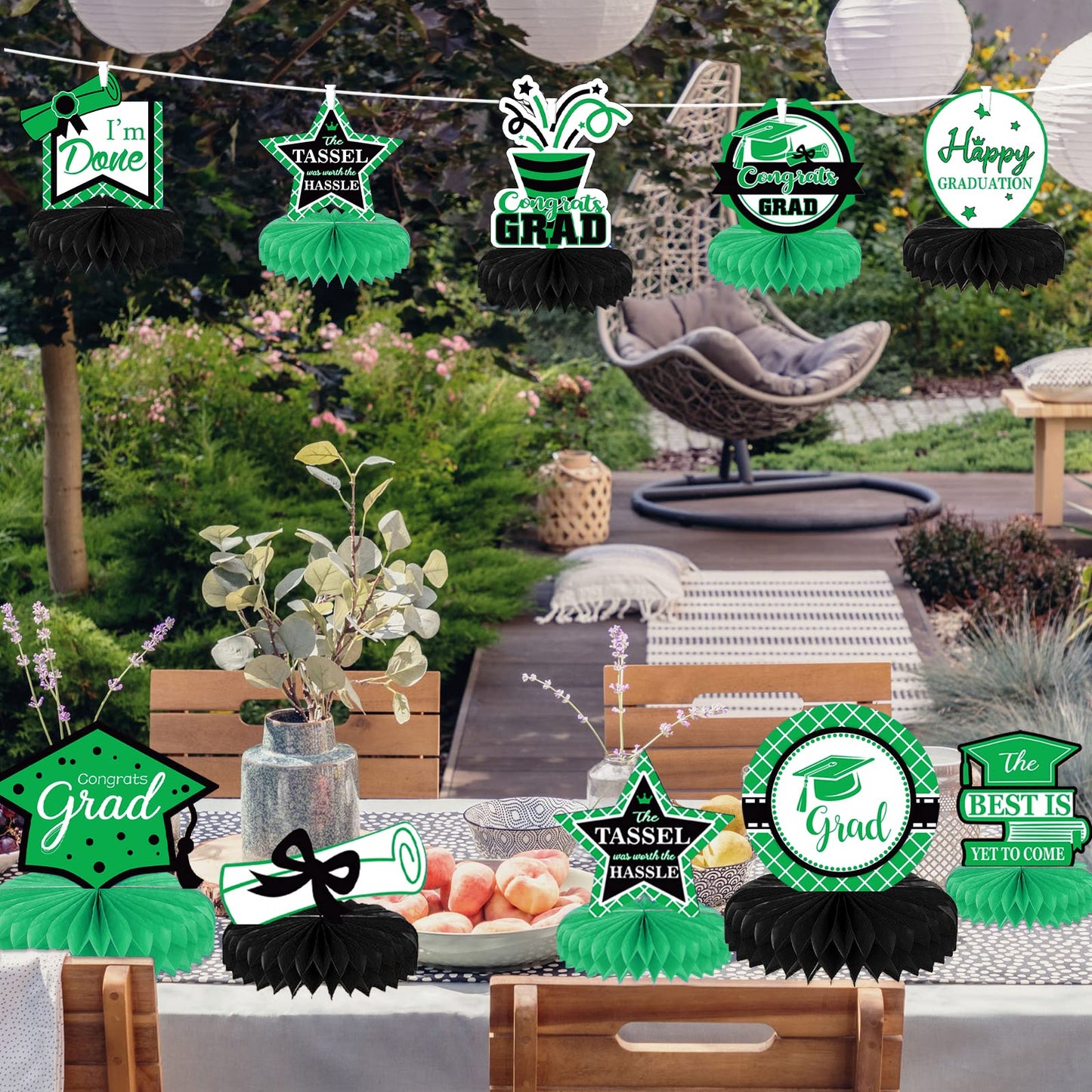 10PCS Class of 2023 Graduation Party Decorations 2023 Congrats Grad Honeycomb Centerpieces Congratulate Graduation Table Toppers for Graduation Party Favor Supplies(Black Green)