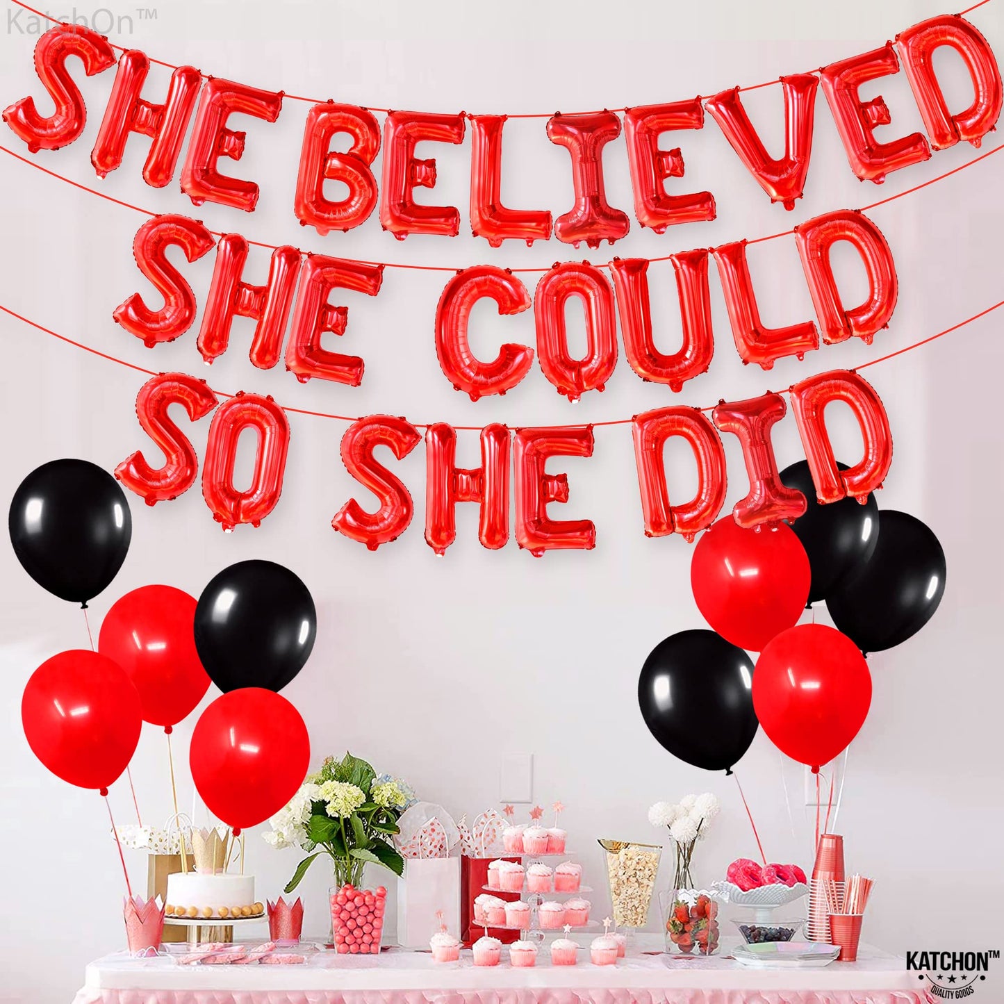 KatchOn, She Believed She Could So She Did Banner - Red, 16 Inch | Graduation Banner for Congratulations Decorations | Graduation Party Decorations 2024 | Nurse Graduation Decorations Class of 2024