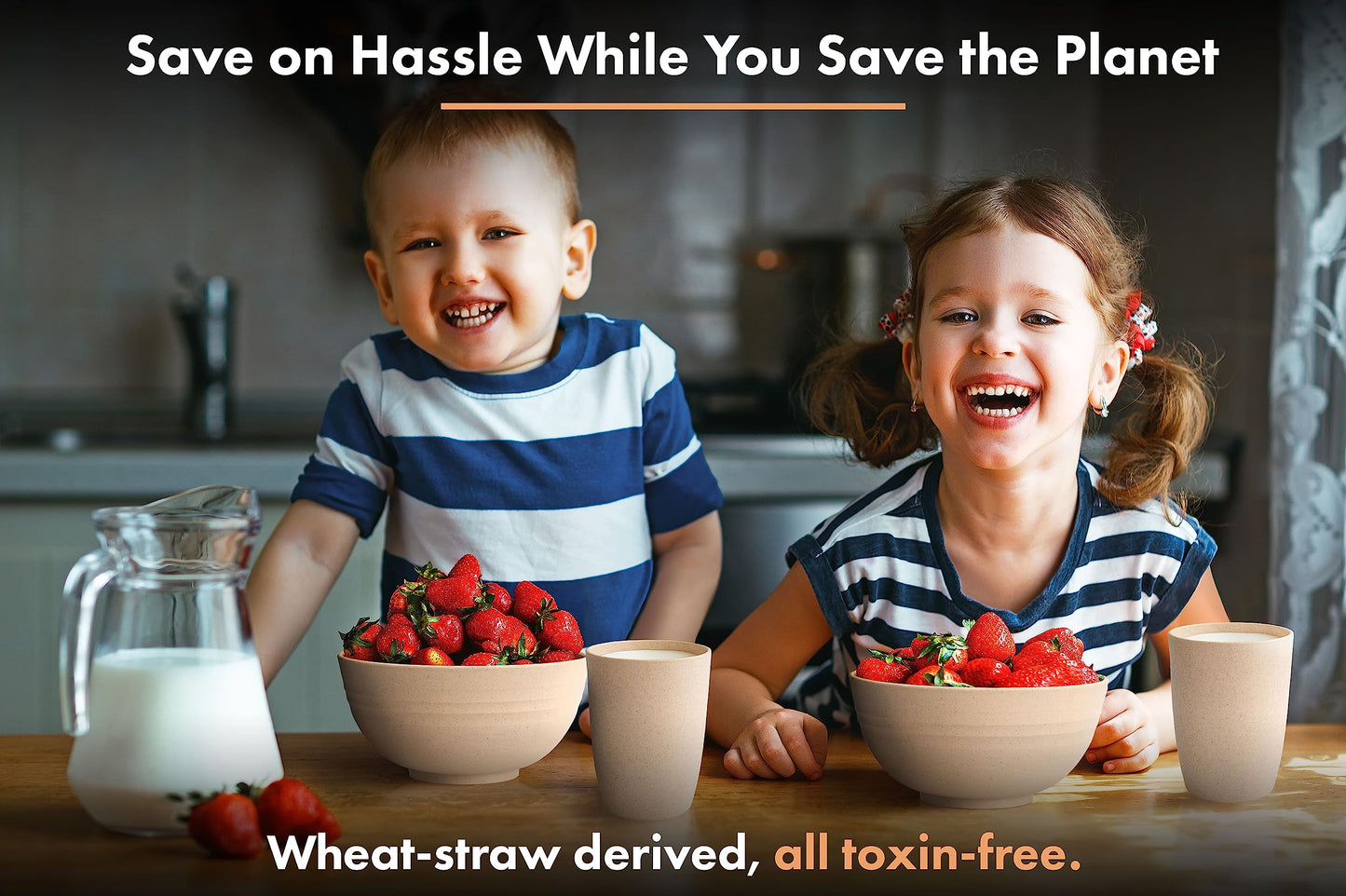 FOODLE Wheat Straw Dinnerware Sets for 4 - Lightweight & Unbreakable Dishes - Microwave & Dishwasher Safe - Perfect for Camping, Picnic, RV, Dorm - Plates, Cups and Bowls - Great for Kids & Adults