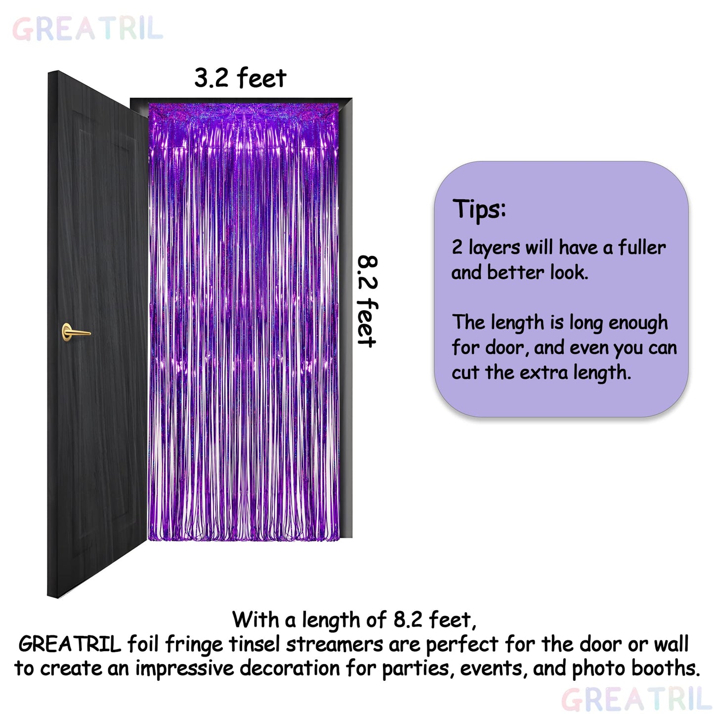 Purple Tinsel Curtain Party Backdrop - GREATRIL Foil Fringe Curtain Party Photo Booth Streamers for Mermaid Birthdays Euphoria Themed Party Decorations - 1m x 2.5m - Pack of 2