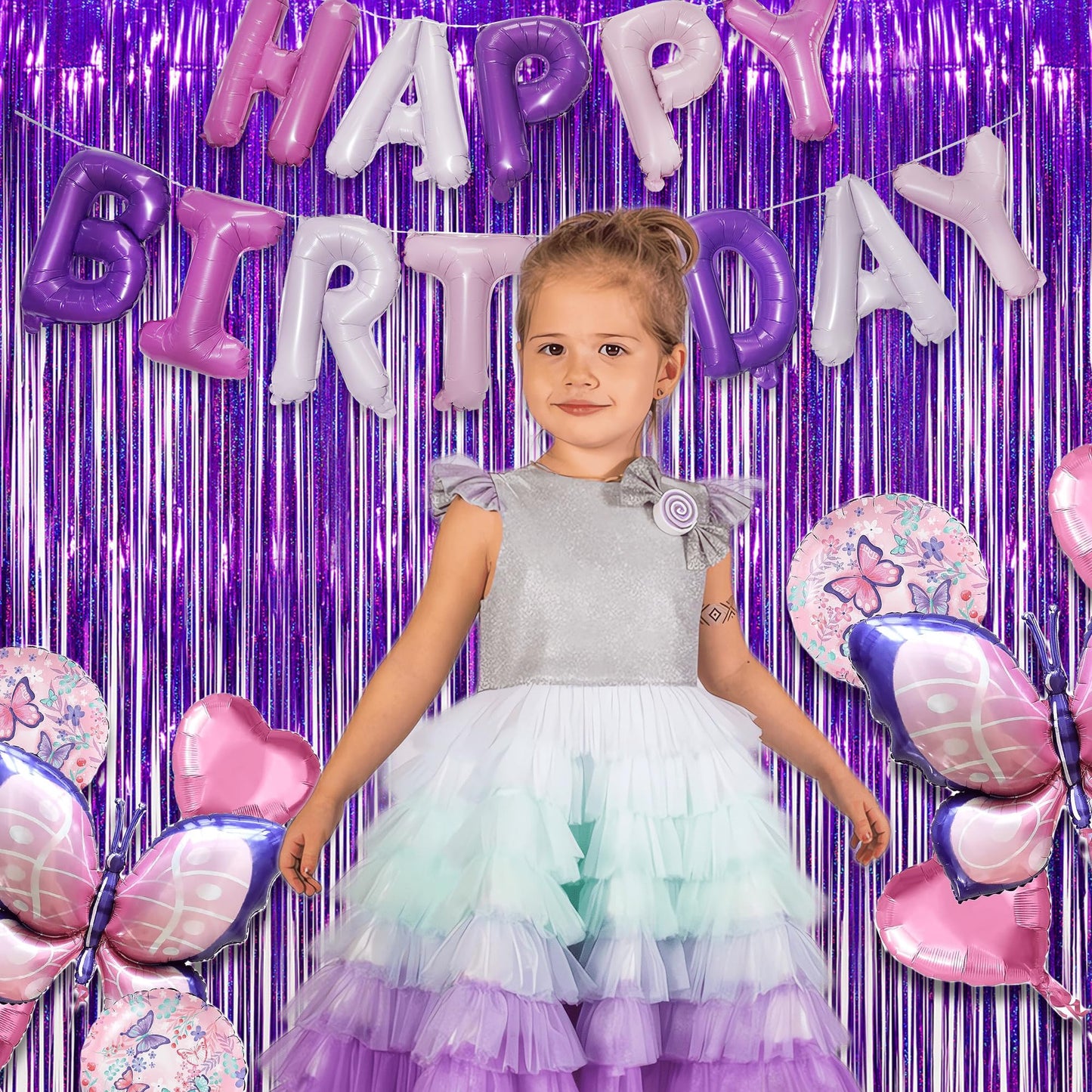 Purple Tinsel Curtain Party Backdrop - GREATRIL Foil Fringe Curtain Party Photo Booth Streamers for Mermaid Birthdays Euphoria Themed Party Decorations - 1m x 2.5m - Pack of 2