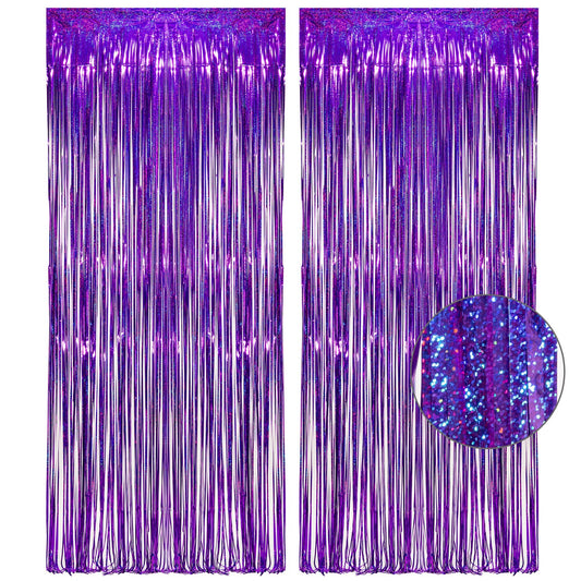 Purple Tinsel Curtain Party Backdrop - GREATRIL Foil Fringe Curtain Party Photo Booth Streamers for Mermaid Birthdays Euphoria Themed Party Decorations - 1m x 2.5m - Pack of 2