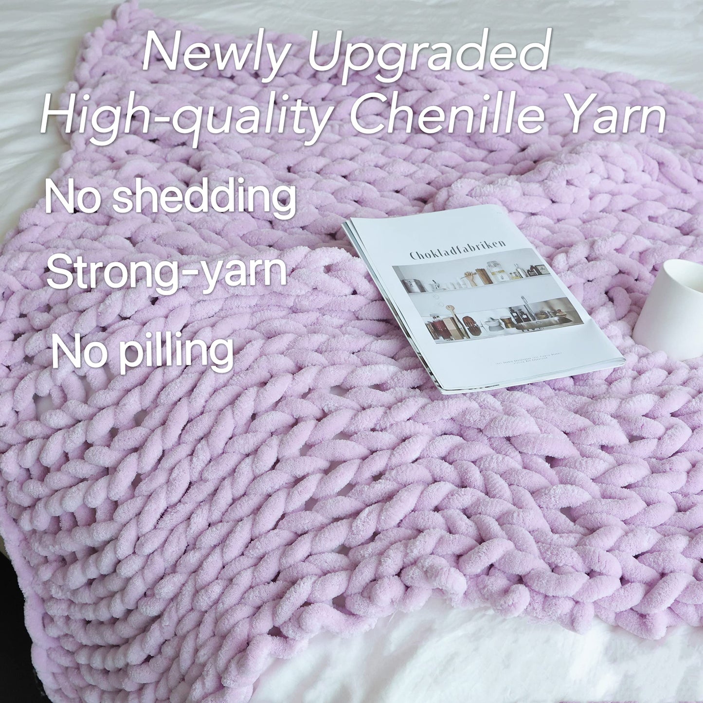 Maetoow Chenille Chunky Knit Blanket Throw （40×50 Inch）, Handmade Warm & Cozy Blanket Couch, Bed, Home Decor, Soft Breathable Fleece Banket, Christmas Thick and Giant Yarn Throws, Purple